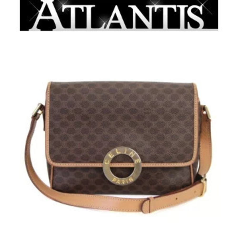 Celine Circle Logo Macadam Shoulder Bag Leather Brown
